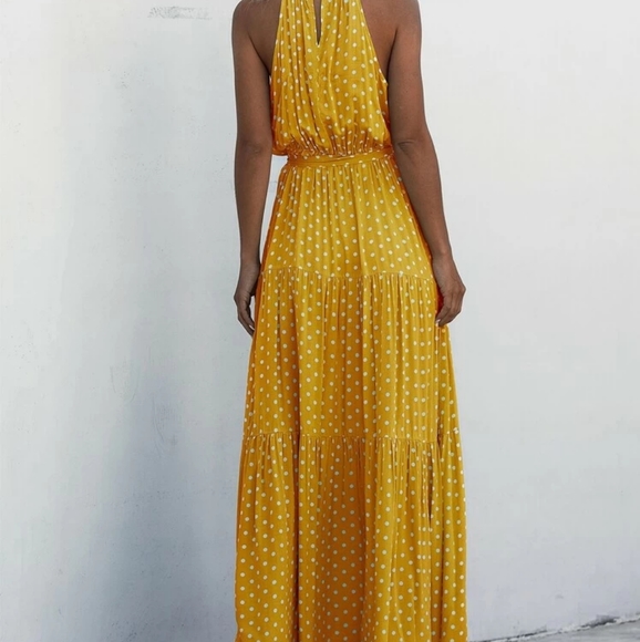 Yellow Polka Dot Sleeveless Halter Maxi Dress - Picture 5 of 6